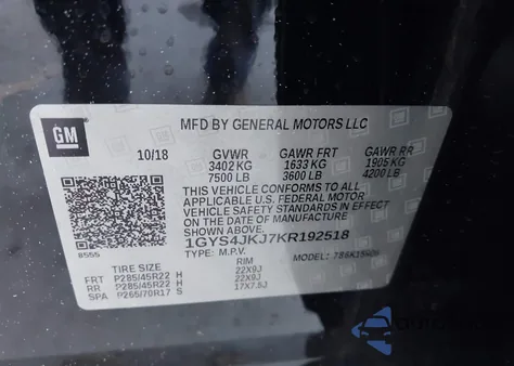 2019 Cadillac Escalade Esv Premium Luxury z USA, uszkodzony, nr VIN 1GYS4JKJ7KR192518